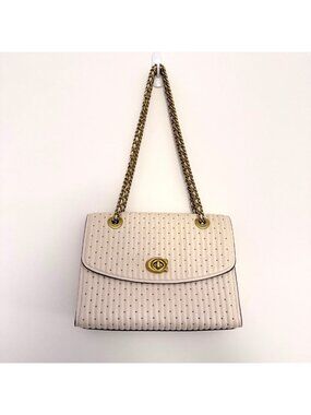 Coach Parker Quilted Rivets Leather Shoulder Bag‎ Chalk Ivory